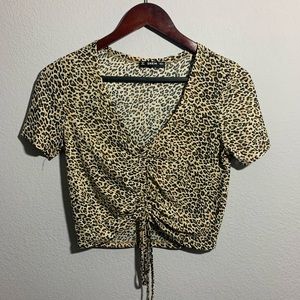 Cheetah Print Cropped shirt with drawstring front